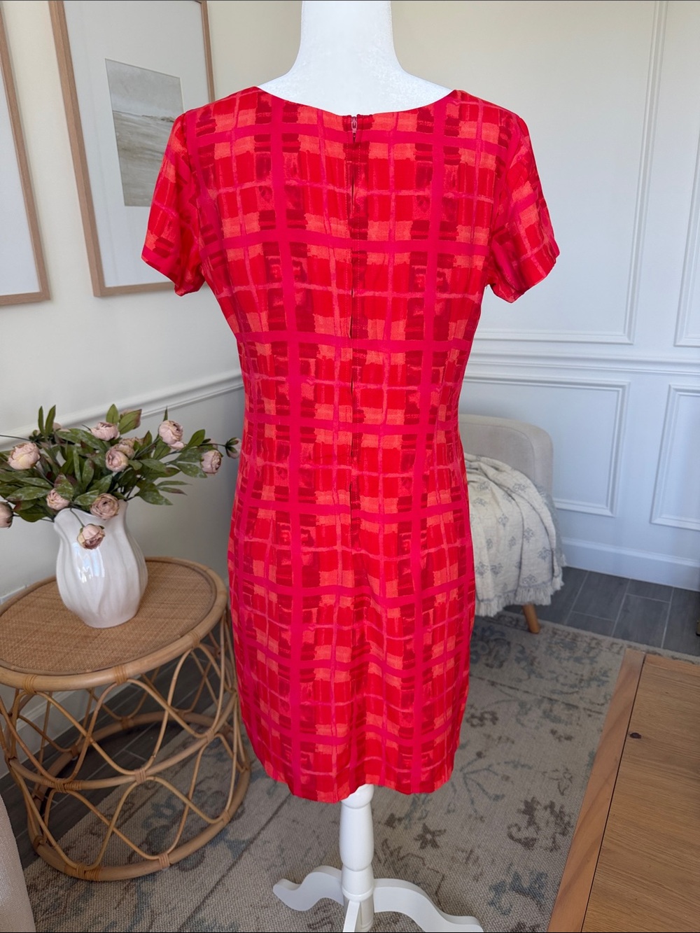 Vintage 90s Y2K Artsy Tomato Red Rayon Italian Summer Resort Dress Size 8 - Picture 4 of 13